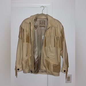 Fringe genuine leather cream colored jacket